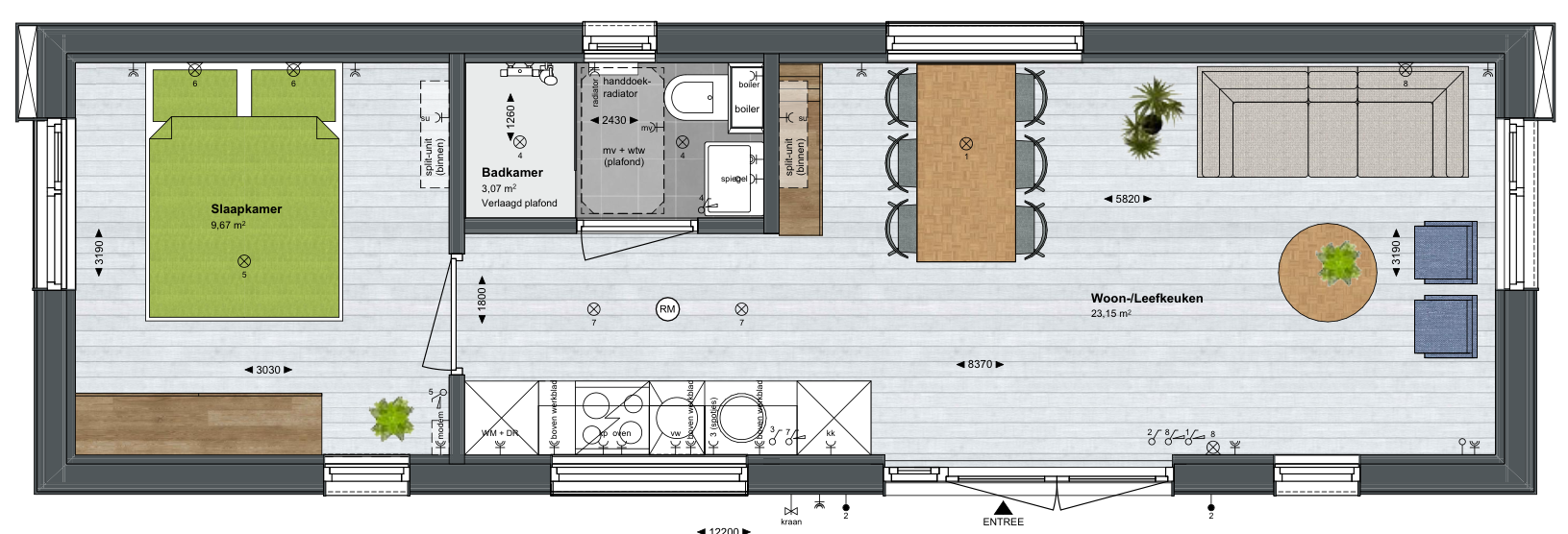 Floor plan of the Aventura Large with one bedroom