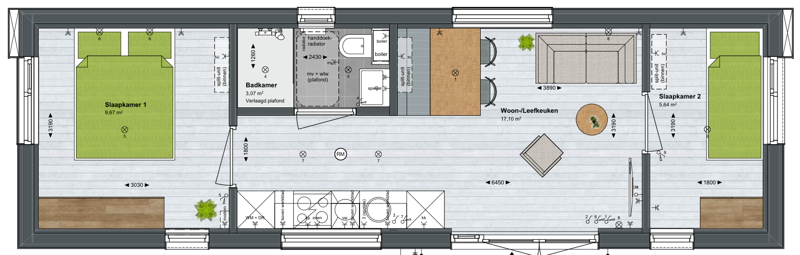 Floor plan of the Aventura Large with two bedrooms